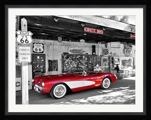 Framed Red Corvette Print