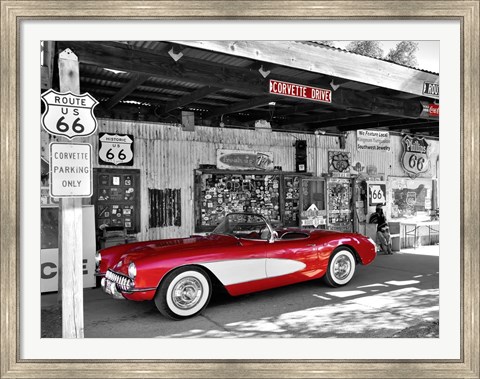 Framed Red Corvette Print