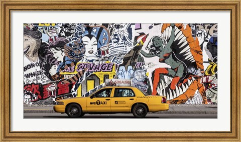 Framed Taxi and Mural Painting in Soho, NYC Print
