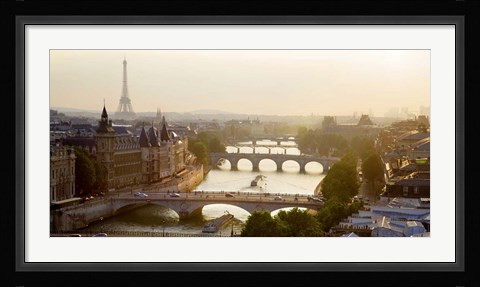 Framed Bridges over the Seine River, Paris Sepia Print