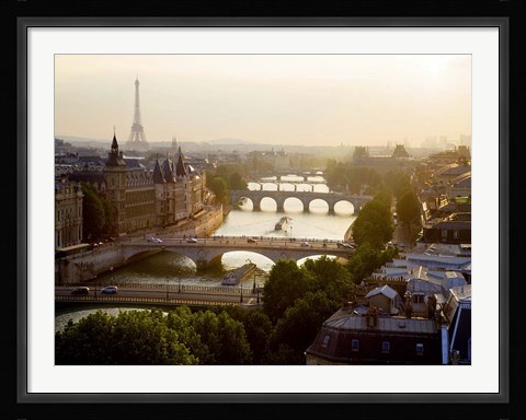 Framed Bridges over the Seine River, Paris Sepia 2 Print
