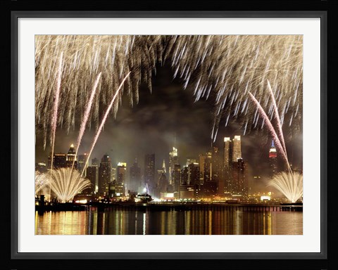 Framed Fireworks on Manhattan, NYC Print