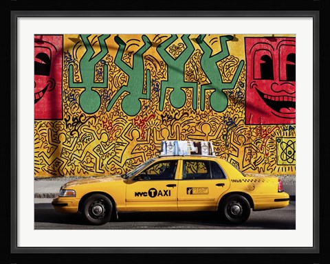 Framed Taxi and Mural painting, NYC Print
