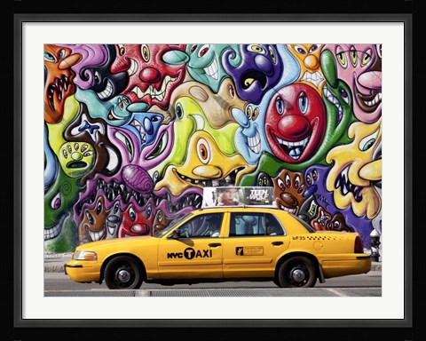 Framed Taxi and Mural painting in Soho, NYC Print