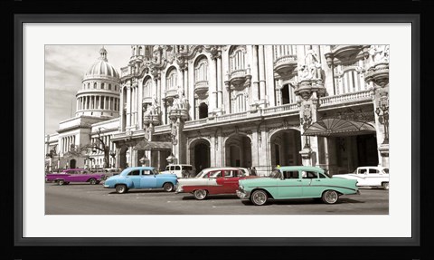 Framed Vintage American Cars in Havana, Cuba Print