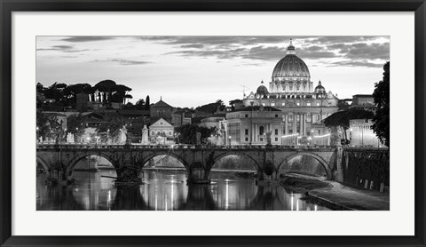 Framed Night View at St. Peter's Cathedral, Rome Print
