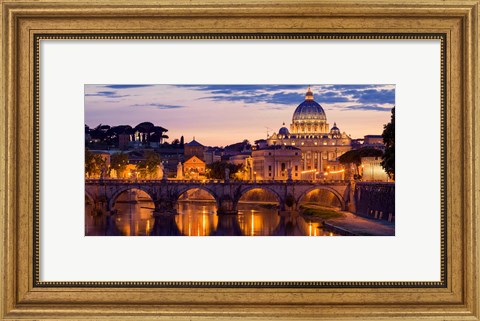 Framed Night View at St. Peter&#39;s cathedral, Rome Print