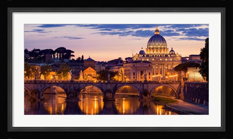 Framed Night View at St. Peter's cathedral, Rome Print