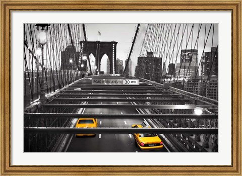 Framed Taxi on Brooklyn Bridge, NYC Print