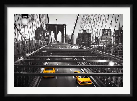 Framed Taxi on Brooklyn Bridge, NYC Print