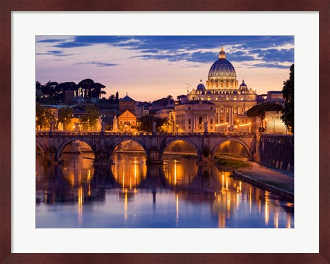Framed Night View at St. Peter&#39;s Cathedral, Rome Print