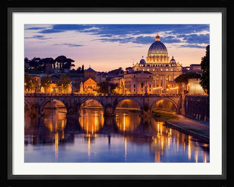 Framed Night View at St. Peter's Cathedral, Rome Print