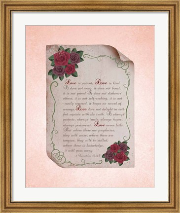 Framed Corinthians 13:4-8 Love is Patient - Rose Border Pink Print