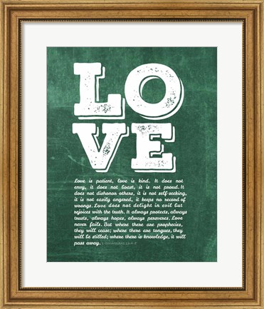 Framed Corinthians 13:4-8 Love is Patient - Green Print