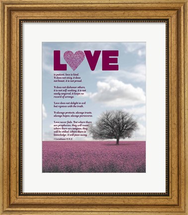 Framed Corinthians 13:4-8 Love is Patient - Pink Field Print