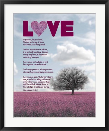Framed Corinthians 13:4-8 Love is Patient - Pink Field Print