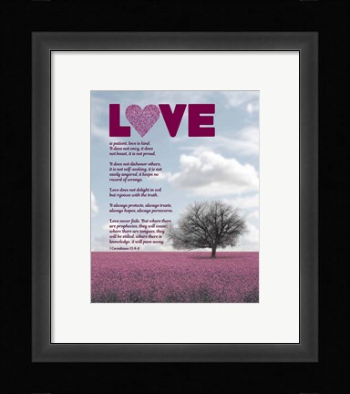 Framed Corinthians 13:4-8 Love is Patient - Pink Field Print