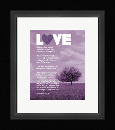Framed Corinthians 13:4-8 Love is Patient - Lavender Field Print