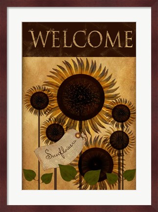 Framed Sunflowers Welcome Print
