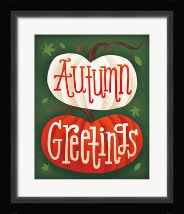 Framed Harvest Time Autumn Greetings Pumpkins Print