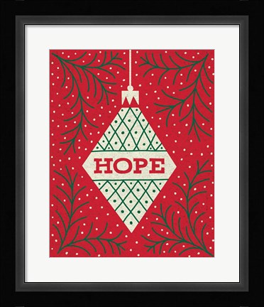 Framed Jolly Holiday Ornaments Hope Print