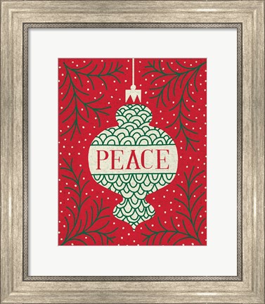 Framed Jolly Holiday Ornaments Peace Print