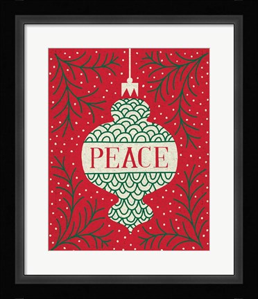 Framed Jolly Holiday Ornaments Peace Print