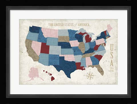 Framed USA Modern Vintage Blue Print