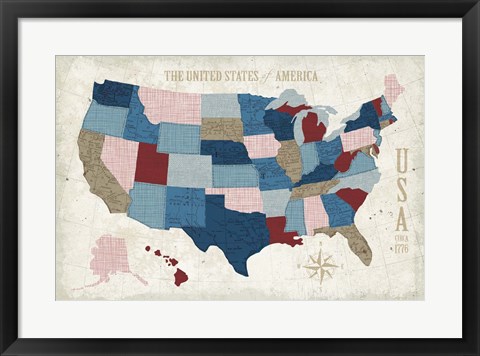 Framed USA Modern Vintage Blue Print