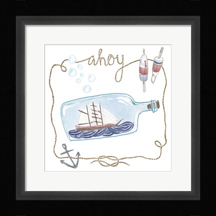 Framed Ship in a Bottle Ahoy Print