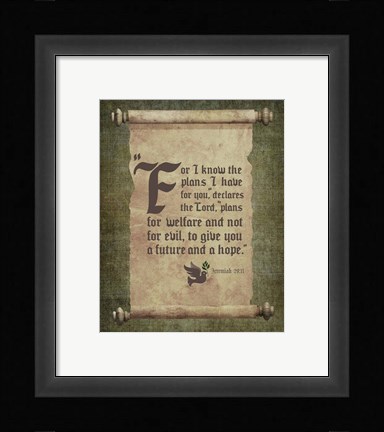 Framed Jeremiah 29:11 For I know the Plans I have for You (Scroll) Print