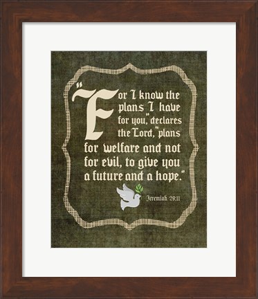 Framed Jeremiah 29:11 For I know the Plans I have for You (White Dove) Print