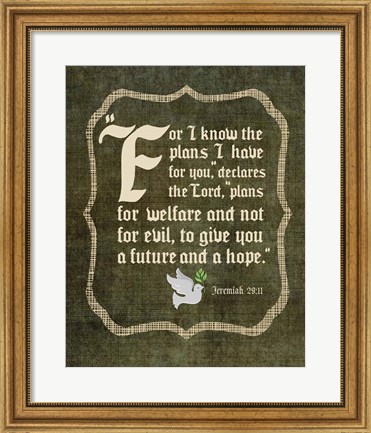 Framed Jeremiah 29:11 For I know the Plans I have for You (White Dove) Print