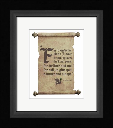 Framed Jeremiah 29:11 For I know the Plans I have for You (Dove on Scroll) Print
