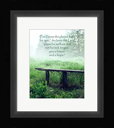 Framed Jeremiah 29:11 For I know the Plans I have for You (Wooden Bench) Print