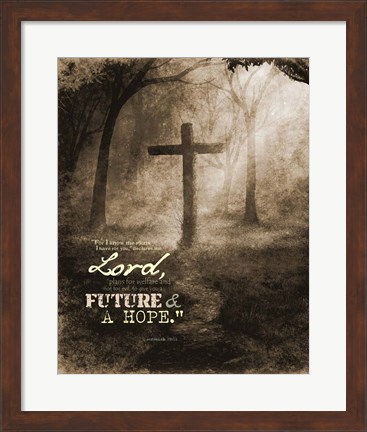 Framed Jeremiah 29:11 For I know the Plans I have for You (Sepia Cross) Print