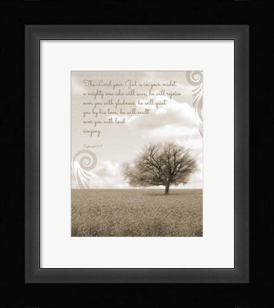 Framed Zephaniah 3:17 The Lord Your God (Grey Landscape) Print