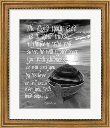 Framed Zephaniah 3:17 The Lord Your God (Beach Black &amp; White) Print