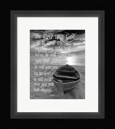 Framed Zephaniah 3:17 The Lord Your God (Beach Black &amp; White) Print