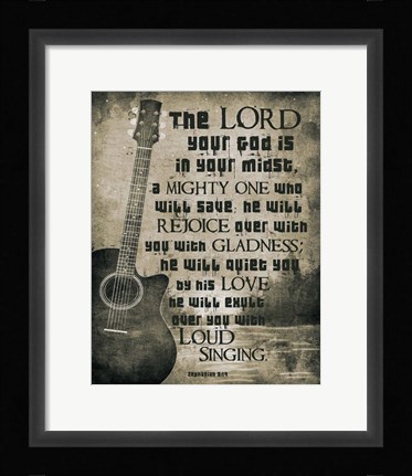 Framed Zephaniah 3:17 The Lord Your God (Guitar Sepia) Print