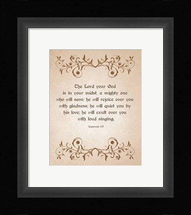 Framed Zephaniah 3:17 The Lord Your God (Brown) Print