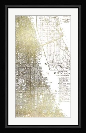 Framed Gold Foil City Map Chicago- Metallic Foil Print
