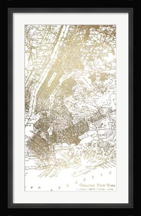 Framed Gold Foil City Map New York- Metallic Foil Print