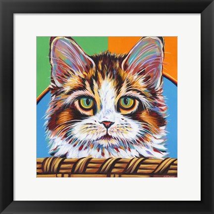 Framed Kitten in Basket II Print
