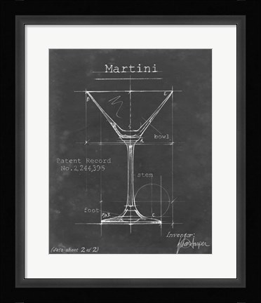 Framed Barware Blueprint V Print