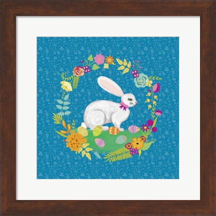 Framed Bunny Wreath I Print