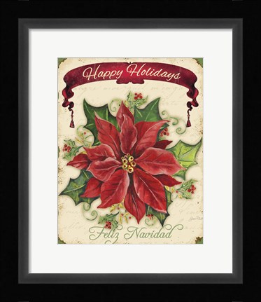 Framed Happy Holidays - Pointsettia Print