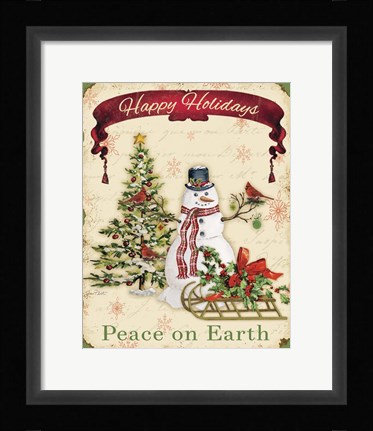 Framed Happy Holidays - Snowman Print