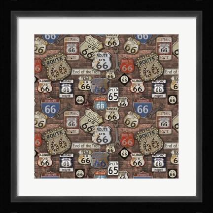 Framed Route 66 on Brick Print