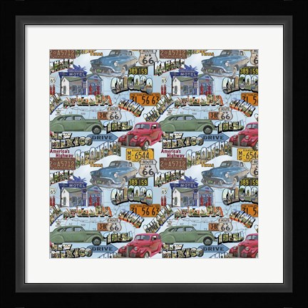 Framed Route 66 - Cars I Print